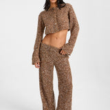 INEZ Cropped Sequin Cardigan - Mocha