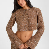 INEZ Cropped Sequin Cardigan - Mocha