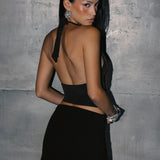 SERENA Fringe Halter Top - Black