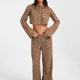 INEZ Cropped Sequin Cardigan - Mocha